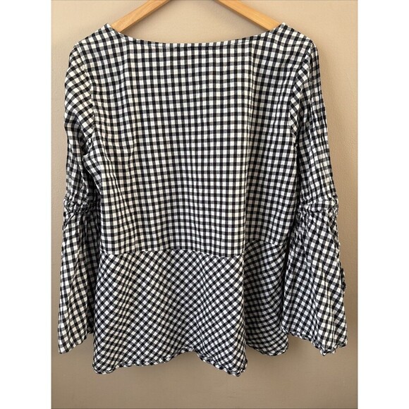 Ann Taylor LOFT Women’s Gingham Plaid Top, Tied Bell Sleeves, Size L Cottagecore - Picture 7 of 7